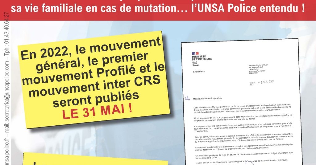 Mutation 2023 Calendrier Mutations 2022 : Le Ministre De L'intérieur [...] - Unsa Police