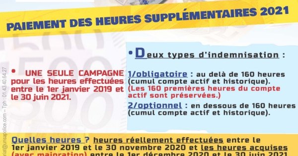 Paiement des Heures Supplémentaires 2021 - UNSA POLICE